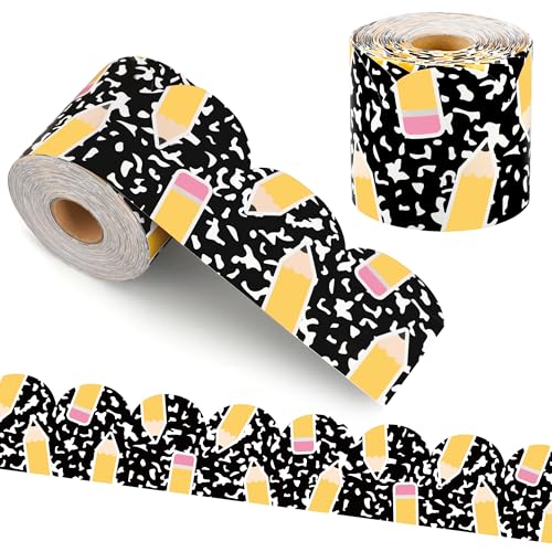 68.9 Ft Composition Bulletin Board Borders Pencil Scalloped Classroom Border Trim Rolled Black and White Back to School Bulletin Board Decoration for School Classroom Home Office Chalkboard Wall Decor