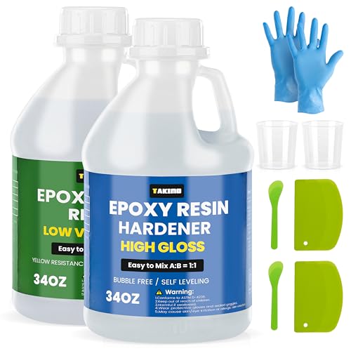 68OZ Crystal Clear Epoxy Resin Kit, High Gloss Bubble Free Resin for Jewelry, Coasters, Molds, Art & DIY Projects, Self-Leveling 1:1 Casting & Coating Resin