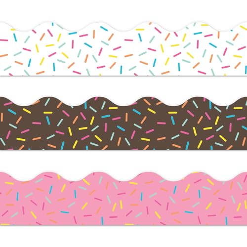 69ft Sprinkles Bulletin Board Borders White Brown Pink Decorative Trim Border 3 Styles Scalloped Border Stickers for School Wall Blackboard Classroom DIY Crafts, 60Pcs