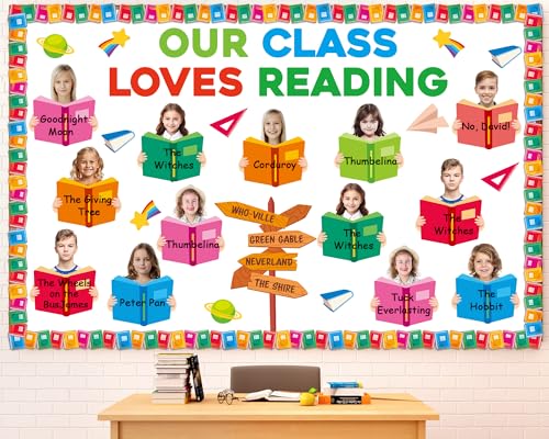 69Pcs Back to School Reading Bulletin Board Set Classroom Decorations Reading Theme Bulletin Board Open Book Cutouts DIY Photo Crafts for School Classroom Educational Door Chalkboard Walls Decor