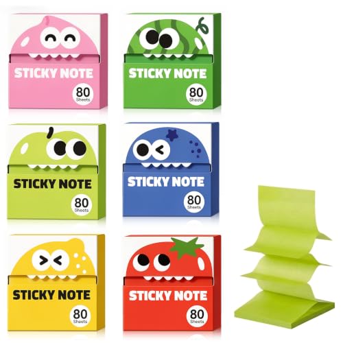 6 Boxes of Transparent Pull-Out Sticky Notes (480 Sheets Total) - Cute Fruit Monster Pop Up Sticky Notes,Office Stationery Work Accessories with No Residue,50 Reuses Per Sheet,Suitable for Office Work