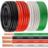 6 Gauge THHN Wire Kit 25 FT – 6 AWG Black, Red, White & 10 AWG Green Stranded Copper Building Wire, PVC+Nylon Jacket 600V for Conduit, Residential Wiring, Grounding & Electrical Projects