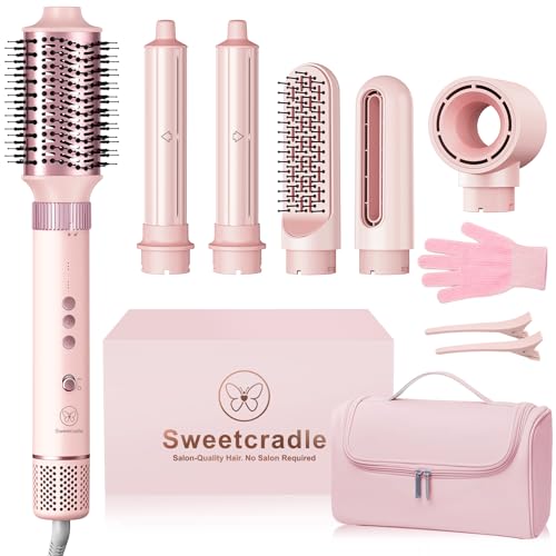 6 in 1 Air Hair Styler, 1400W High Speed Ionic Hair Dryer with Wrap Curlers, Blow Dryer Brush & Frizz-Free Hot Air Brush, No Heat Damage Hair Tools for Fast Drying, Curling, Smoothing & Volume