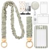 6 in 1 Set Green Stripes Scrunchies Lanyards for Id Badges, Long and Short Stretchy Lanyard with ID Badges Holders for Women Teacher Nurse