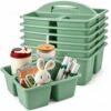 6 Pack 3-Compartment Plastic Classroom Caddy with Handle for School(Green)