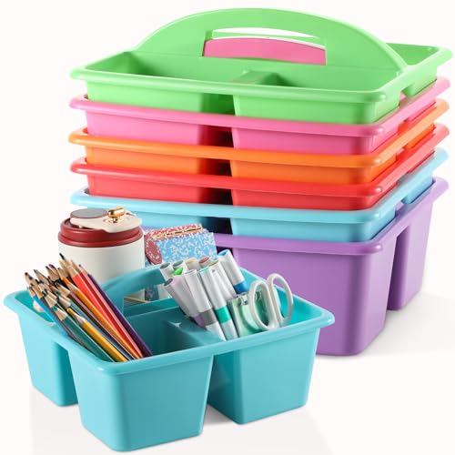 6 Pack 3 Compartment Small Caddy Plastic Classroom Organizer with Handle Portable Teacher Supply Storage Caddy Craft Art Caddies for Pencil, Crayon, Marker, Home, Office, School Supplies(Classic)