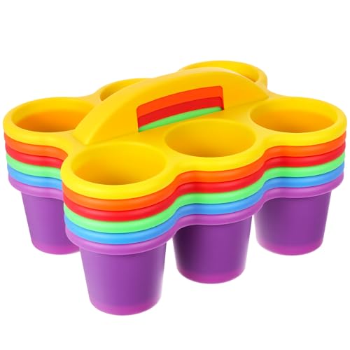 6 Pack Classroom Caddy Storage Basket with Handle, 6 Compartment Cup Holder Organizer, for Supplies, Pencil, Crafts, Office, Drinks, Muti Colors