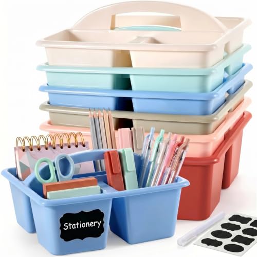 6 Pack Classroom Caddy with Handle Storage Caddy Organizer with 3 Compartments Desk Table Caddy Classroom Caddies Holder Portable Storage Bin for Pencil Crayon Marker Home Office School Supply