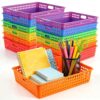 6 Pack Classroom Storage Baskets, Plastic Paper Trays for Desk Organization, Turn-in Trays for Teachers and Students, Stackable Organizer Bins for School Office-Bright Color