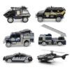 6 Pack Diecast Police Car Toy Set – Mini Alloy Police Vehicles for Boys Ages 3-7, Includes Armored Car, Rescue Truck, Bulletproof SUV, Military Helicopter – Birthday Gift for Kids