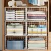 6 Pack Extra-Long Closet Organizers and Storage with Top Board, Stackable Closet Shelf Organizer, Double Storage Design, Clothes Storage Cube/Bin/Basket for Wardrobe, Space-Saving, White,Sturdy,Metal