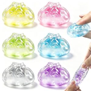 6 Pack Glitter Squishy Toy - Cute Squeeze Stress Balls, Desk Sensory Fidget Toys for Stress Relief, Party Favors Goodie Bag Stuffers for Kids Adults