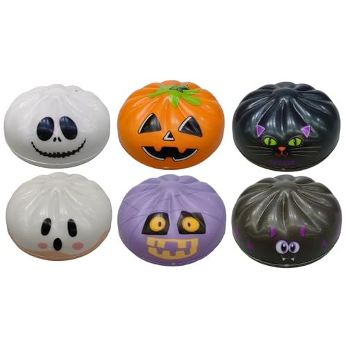 6 Pack Halloween Dumpling Squishy Fidget Toys, Cute Pumpkin Ghost Slow Rising Stress Squeeze Toys, Kawaii Sensory Relief Toy, Halloween Party Supplies Fillers for Kids Teens Adults
