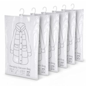 6 Pack Hanging Vacuum Storage Bags, Hanging Vacuum Bags for Coats