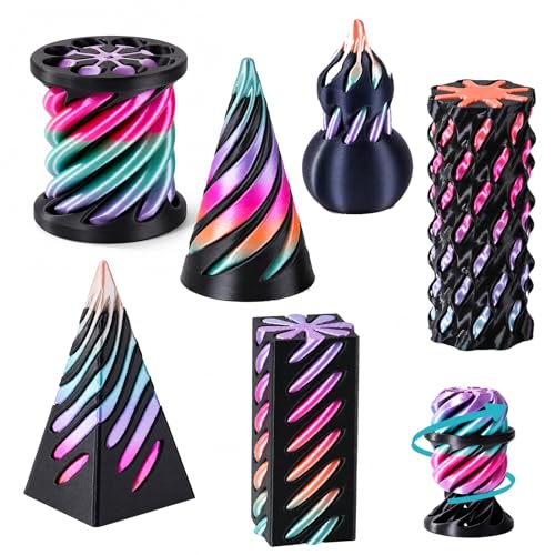 6 Pack Impossible Cone 3D Printed Fidget Toys, Spiral Cone Pyramid Passthrough Desk Sensory Fidget Toys for Kids Adults, Cool Stress Relief Gifts for Classroom Office