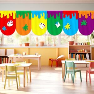 6 Pack Paint Splash Classroom Curtains 24 x 35 inch Fabric Art Window Decor