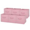6 Pack Pink Puff Collapsible Fabric Storage Cubes, 10.5" x 10.5" Foldable Cubby Organizer Bins with Handles, Open Top Cloth Baskets for Shelves, Nursery, Closet & Playroom Storage