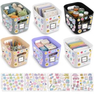 6 Pack Plastic Book Bins for Classroom with Label Stickers Large Stackable Toy Storage Baskets Boxes Book Storage Bins for Back to School Library Home Office Bookshelf Organization Supplies (Colorful)