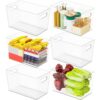 6 Pack Plastic Clear Bins for Organizing- With Handle -11″ Large Pantry Organizer Bins for Shelves Snack,Food or Cleaning Supplies,Fridge Organizers and Storage,Acrylic Kitchen Storage Containers