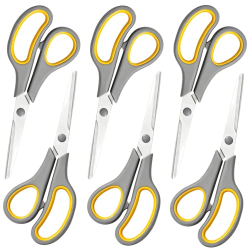 6 Packs Scissors All Purpose, 8 Inch Scissors Bulk Sharp Sewing Fabric Shears for Office Home School Supplies, Stainless Steel Craft Scissor for Adults Teachers, Right/Left Handles Cutting Tools