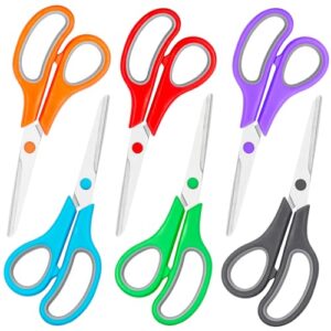 6 Packs Scissors Bulk, 8 Inch Scissors All Purpose Sharp Sewing Fabric Shears for Office Home School Supplies, Middle/High School Student Teacher Classroom Craft Scissor, Comfort Right/Left Handles