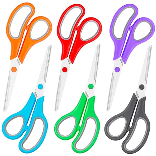 6 Packs Scissors Bulk, 8 Inch Scissors All Purpose Sharp Sewing Fabric Shears for Office Home School Supplies, Middle/High School Student Teacher Classroom Craft Scissor, Comfort Right/Left Handles