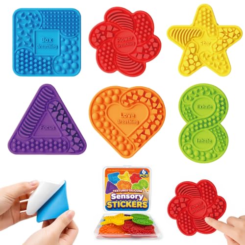 6 Pack Textured Silicone Sensory Stickers,Calming Quiet Fidget Toy with Guided Breathing Shapes,Anxiety Relief Adhesive Desk Strips for Autism & ADHD,Soft-Touch Stress Relief for Classroom,Home,Office