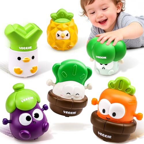 6 Pack Value Press and Go Cars Toys for Toddlers 1-3, Healthy Food Cognitive: Baby Fruit and Veggie Sensory Toy 1 Year Old, Push Go Friction Powered Vehicles 12-18 Month, 1st Birthday Gifts for Boys