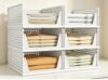 6 Pack White PP Plastic Stackable Closet Storage Baskets with Slide Rails