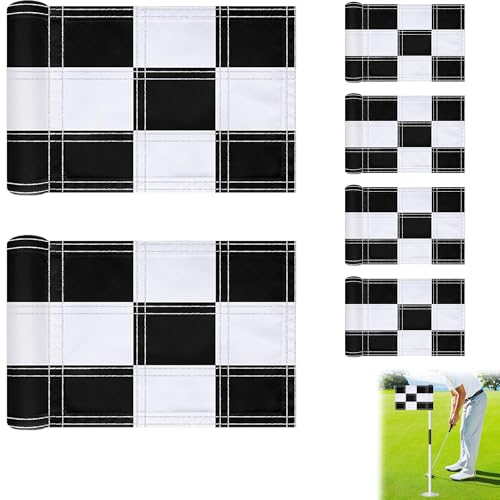 6 Pcs Checkered Golf Flags 8x6 Inch – 420D Nylon Portable Training Target Flag with Tube Inserted Mini Practice Putting Green for Garden Yard Indoor Outdoor(Black and White)