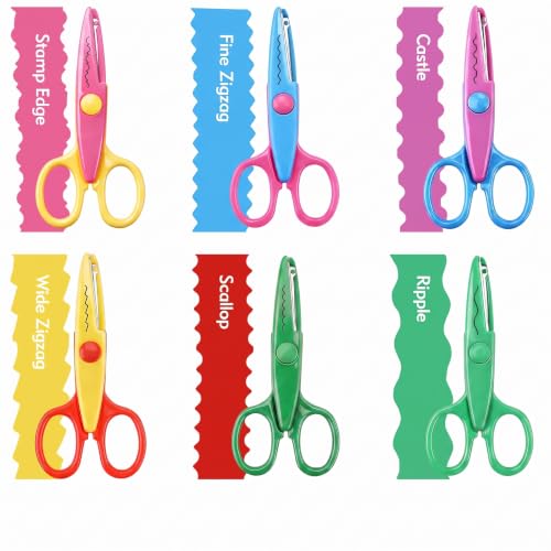 6Pcs Craft Scissors Decorative Edge Set, Fancy Scissors with 6 Unique Patterns for Scrapbooking School Projects, Zigzag Scallop Ripple Castle Edge Paper Crafting Scissors for Kids Adults
