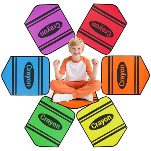 6pcs Crayon Carpet Seats for Classroom 14X17 Inch Colorful Floor Mat Small Crayon Classroom Rug Non Slip Floor Cushions for Preschool Kindergarten Daycare Elementary School Learning Playing Areas