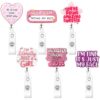 6Pcs Cute Badge Reel Retractable Nurse Gifts Funny Badge Holder with Alligator Clip Glitter ID Name Badges Reel Buddy Pink Nurse Doctor Assistant Gifts Accessories Fun Office Medical Stuff Essentials