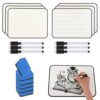 6 Pcs Double Sided Dry Erase Boards with Black Pens and Metal Adhering Erasers, 11.9 x 8.9 in White PVC Mini Whiteboards, One Side with Lines for Writing Practice, for Home School and Tutoring