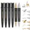 6 PCS Dual Tip Liquid Mirror Chrome Markers, Permanent Reflective Metallic Paint Pen with 3 Gold and 3 Silver, High Gloss DIY Model Painting, Touch Up Repair Kit for Plastic Metal Glass Resins ﻿