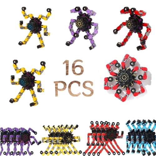 6Pcs Fingertip Gyro Toy Fidget Mechanical DIY Transformable Fidget Spinners Fidget Toys Robot Creative Chain Gyro Toy for Goodie Bag Stuffers Party Favors Gift Prizes Novely Anxiety Toys