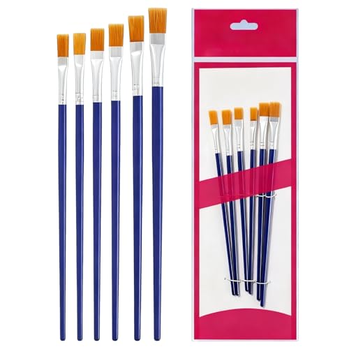 6 Pcs Flat Paint Brushes Set, Synthetic Nylon Hair Artist Brushes for Acrylic, Watercolor, Oil Painting, Flat Head Painting Brushes for Young Artist, Ideal for Broad Color Coverage