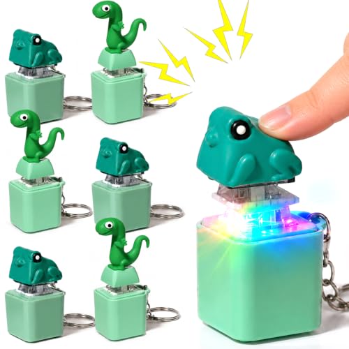 6 Pcs Frog Croaking Fidget Toy Lizard Sound Keyboard Keychain Clicker Fun Portable Animal Button Anxiety Relief Toy with Colorful Lights for Adult Stress Relief Travel Sensory Stocking Stuffers