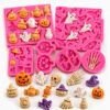 6Pcs Halloween Fondant Molds Halloween Silicone Molds Pumpkin Ghost Skull Hand Fondant Chocolate Molds Halloween Theme Food Grade Silicone Baking Molds for Cake Decoration Baking Resin Clay DIY Crafts