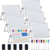6 Pcs Small Dry Erase White Board with Stand 6 x 8'' Double Sided Magnetic Tabletop Whiteboard Mini Dry Erase Easel Board with 8 Markers 6 Magnets 6 Eraser for Drawing Office School Home