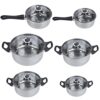 6PCS Stainless Steel Cooking Pot & Pan Sets Cookware Set Kitchen Induction Saucepan Casserole Glass Lid Pans