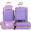 6 Piece Luggage Set, ABS Hard Shell Travel Suitcase with TSA Lock (Light Purple + ABS)