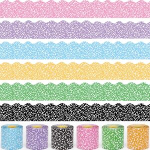 6 Rolls 196.8ft Classroom Bulletin Board Borders, Composition Notebook & School Theme Scalloped Border Trim, Reusable Classroom Decorations for Back to School Blackboard (Pastel Composition Notebook)