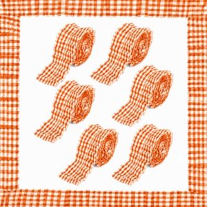 6 Rolls 40 Ft Ruffled Bulletin Board Borders Back to School Classroom Decor Fabric Trims DIY Border Craft for Farmhouse Teacher Supplies First Day of School Party Decorations(Orange White Checkered)