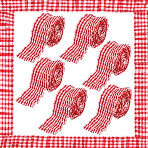 6 Rolls 40 Ft Ruffled Bulletin Board Borders Back to School Classroom Decor Fabric Trims DIY Border Crafts for Farmhouse Teacher Supplies First Day of School Party Decorations(Red Checkered)