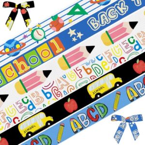 6 Rolls Back to School Ribbon for Crafts Wreath Bows Teacher Ribbon Ruler Ribbons for Teacher Appreciation Gift Kindergarten Preschool Party Decoration 3/8" X 27 Yards