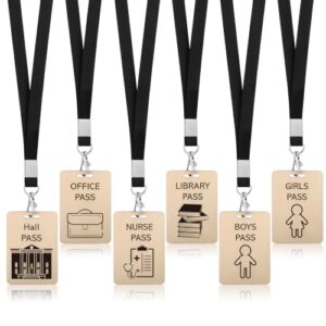 6 Set Hall Passes for Classrooms Wooden Hall Pass Lanyards Unbreakable School Passes for Hall Library Nurse Boy Girl Office School Classroom Teacher Supplies