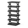 6 Tier Bamboo Shoe Rack, Foldable Narrow Shoe Organizer, Black
