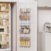 6 Tier Over the Door Pantry Organizer, Foldable Metal Over the Door Hanging Spice Rack with 6 Baskets, Adjustable Hanging Storage Rack for Kitchen, Bedroom, Laundry Room, Bathroom Essentials, White