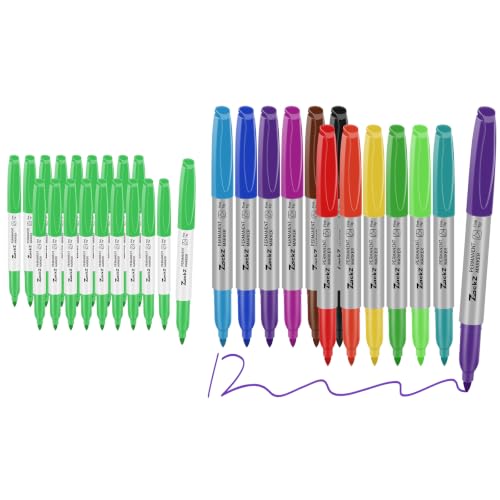 7-ackz Permanent Markers Green and Assorted Colors Fine Point